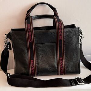 Coach Black Leather and Brown Accent straps and shoulder strap Tote Bag